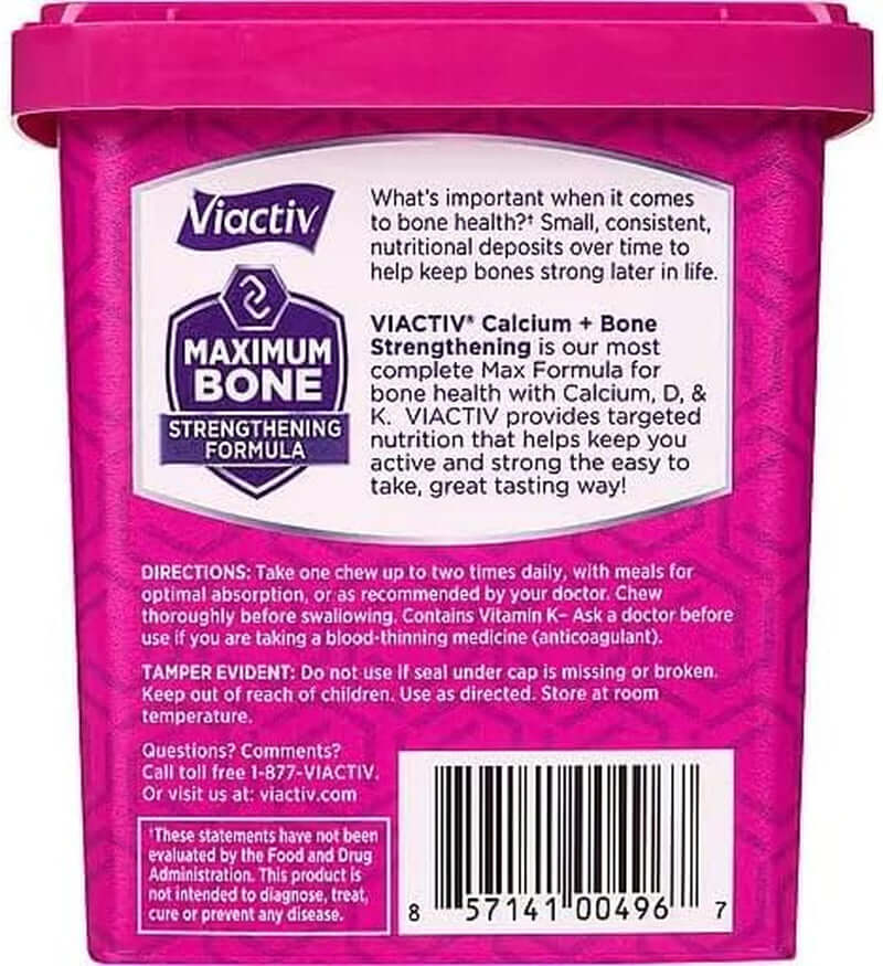 Viactiv Calcium +Vitamin D3 Supplement Soft Chews, Caramel, 60 Chews - Calcium Dietary Supplement for Bone Health - Vitamen Store