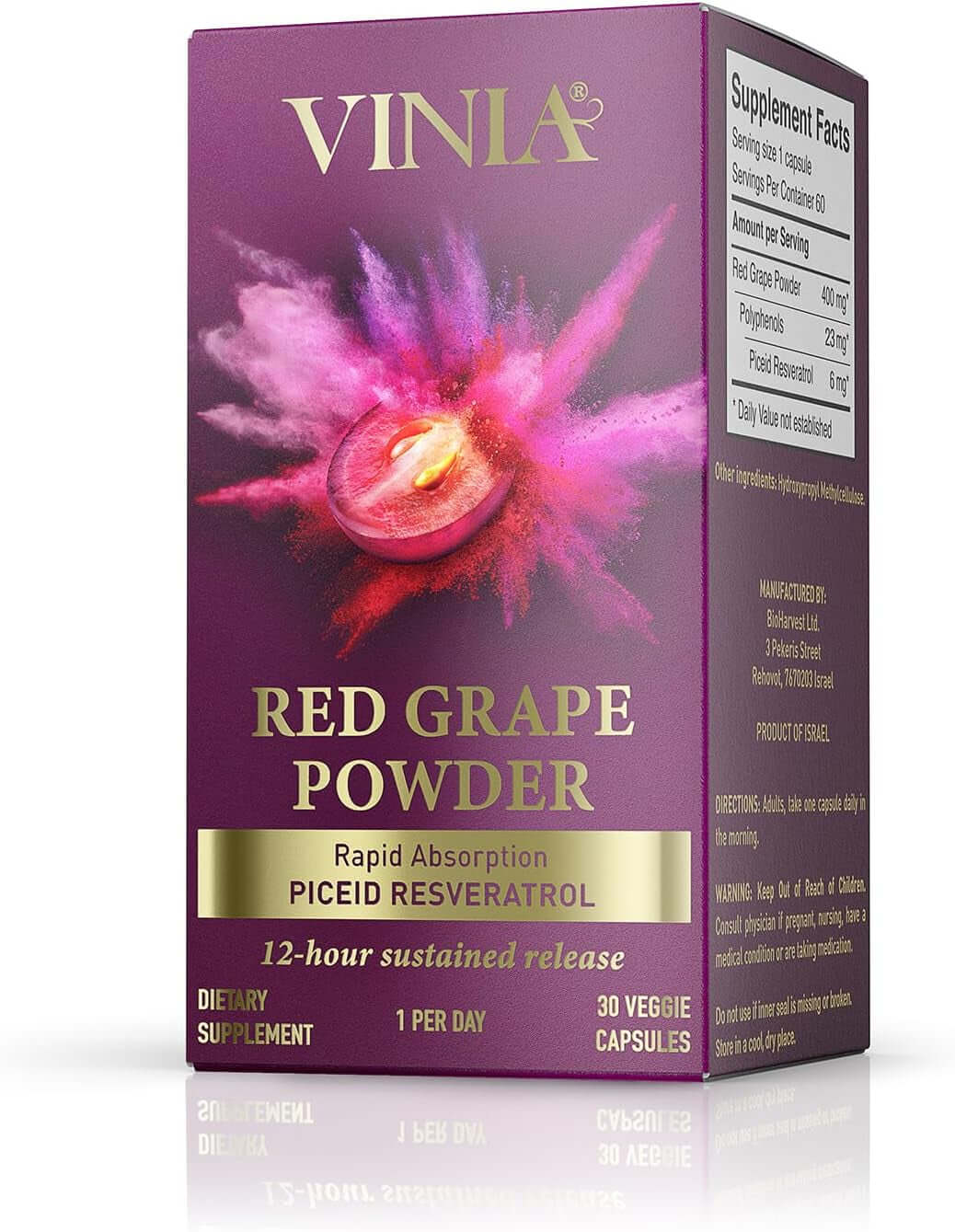 VINIA 12 - Hour Long - Lasting Piceid Resveratrol Supplement – 30 - Day Supply, Keto Friendly, Vegan & Non - GMO - Vitamen Store