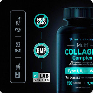 Vital Vitamins Multi Collagen Complex (2 Pack) - Type I, II, III, V, X, Grass Fed, Non - Gmo, 300 Capsules - Vitamen Store