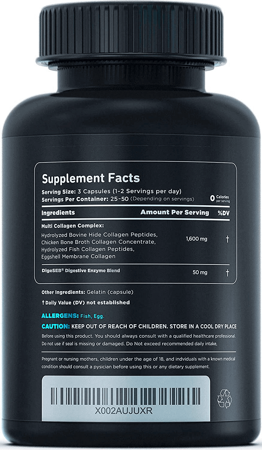 Vital Vitamins Multi Collagen Complex - Type I, II, III, V, X, Grass Fed, Non - GMO, 150 Capsules - Vitamen Store