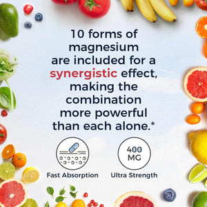Vitalitown 10 in 1 Magnesium Complex Supplement - 400Mg Elemental Magnesium Chelated with Glycinate, Citrate, Malate, Taurate & More - for Sleep Muscle Heart Energy - Non - Gmo, Vegan, 90 Caps - Vitamen Store
