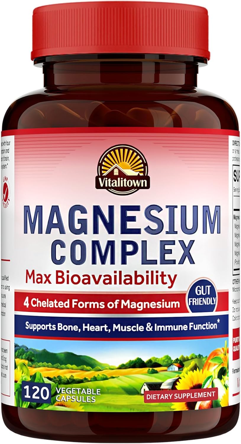 Vitalitown Magnesium Complex - 500mg Glycinate, Malate, Taurate, Citrate - 120 Vegan Capsules - Vitamen Store