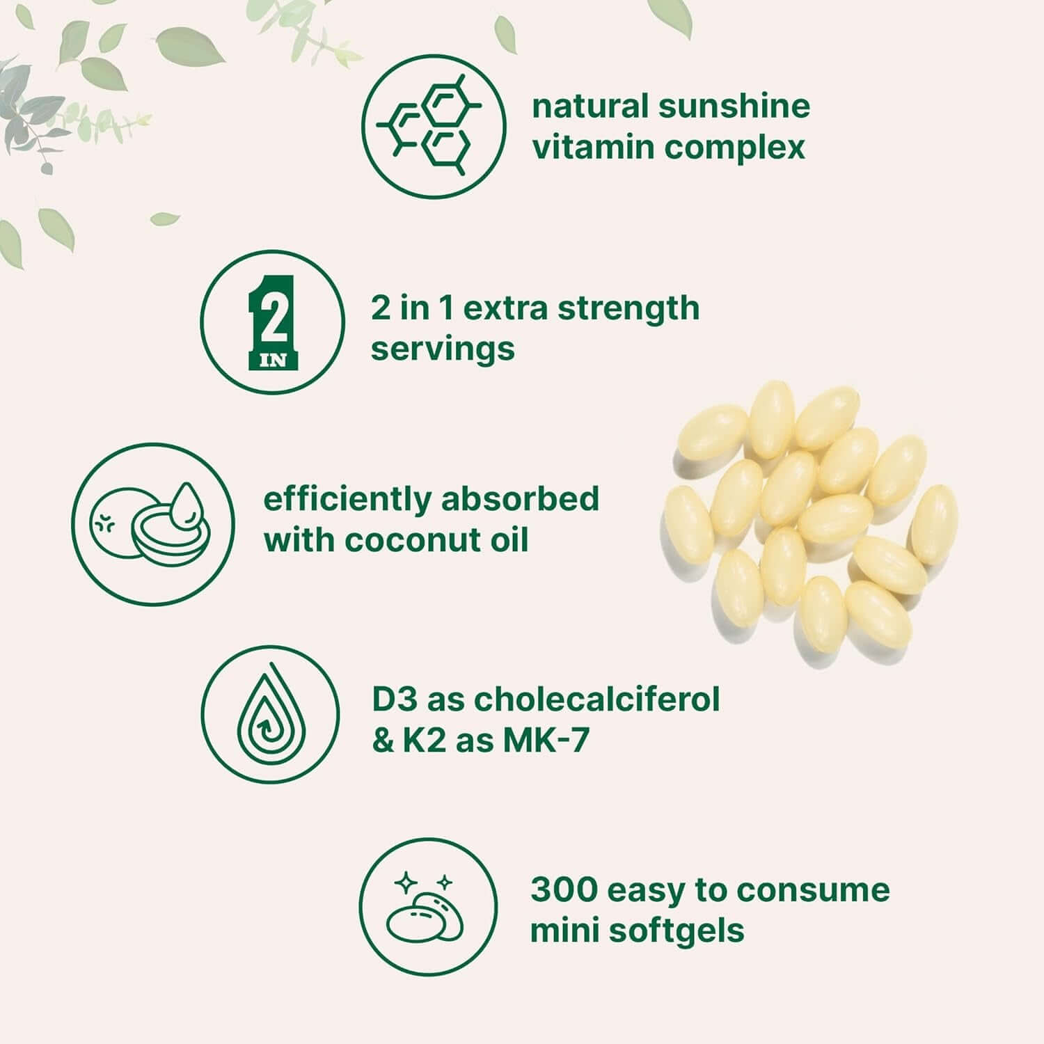 Vitamin D3 10000 Iu plus K2 (MK - 7) 200 Mcg, 300 Virgin Coconut Oil Softgels| 2 in 1 Vitamins D & K Complex | Supports Calcium Absorption, Bone, Immune, & Heart Health – Easy to Swallow - Vitamen Store