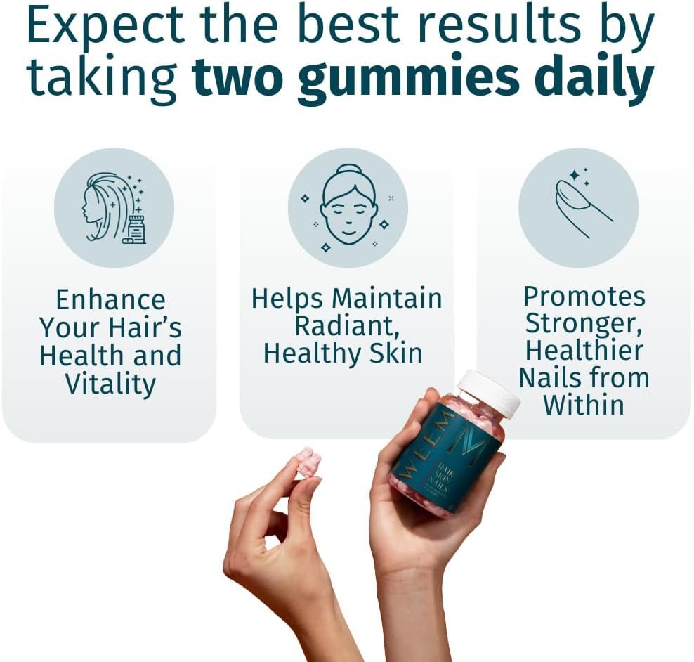 WEEM Hair, Skin, and Nails Gummies – Vegan Biotin Vitamins – Extra Strength – 1 Bottle - Vitamen Store