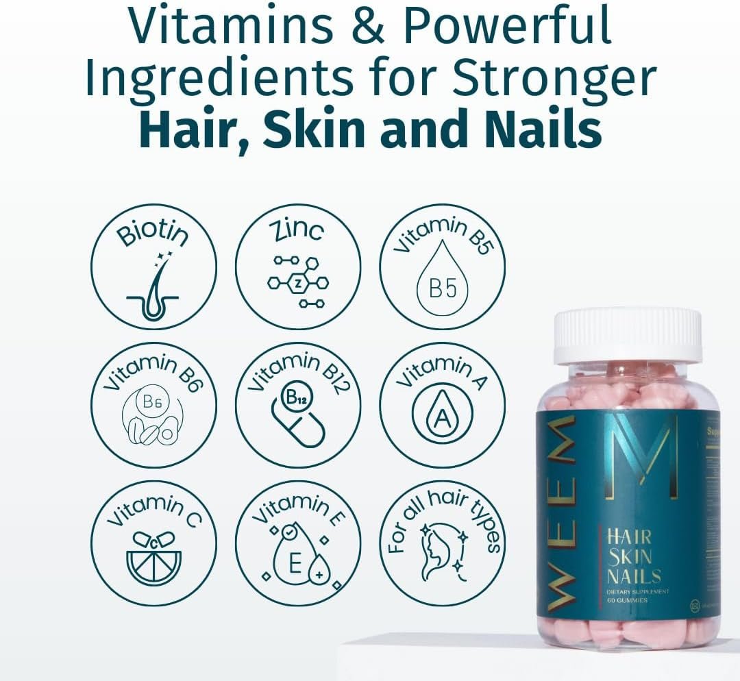 WEEM Hair, Skin, and Nails Gummies – Vegan Biotin Vitamins – Extra Strength – 1 Bottle - Vitamen Store