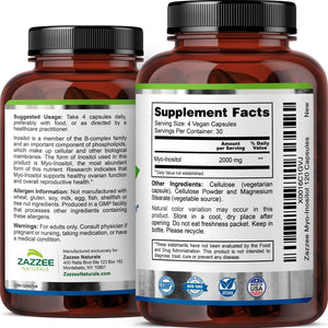 Zazzee Myo - Inositol Capsules – 2000 mg per Serving – 120 Vegan Capsules – Ideal for 40:1 Ratio – Non - GMO, All - Natural, 100% Vegetarian - Vitamen Store