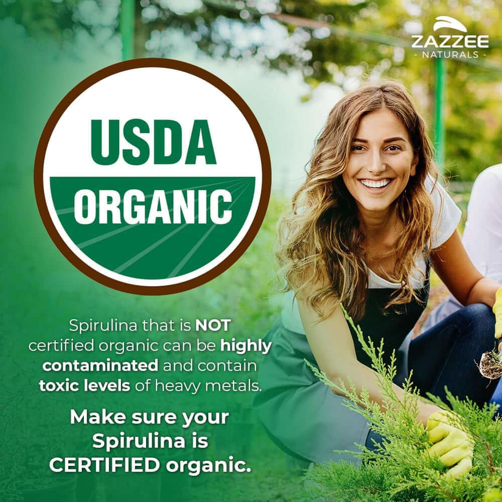 Zazzee Organic Spirulina Powder, 2.2 Pounds (1 KG), USDA Certified, 303 Servings, 100% Pure, Non - Irradiated, Mess - Free Wide Mouth Container, Fresh Smell and Neutral Taste, Vegan, Non - Gmo, Gluten - Free - Vitamen Store