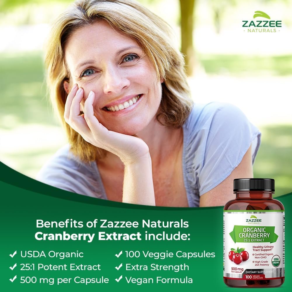 Zazzee USDA Organic Cranberry 25:1 Extract, 12,500 Mg Strength, 100 Vegan Capsules, over 3 Month Supply, Standardized, Concentrated 25X Extract, 100% Vegetarian, Certified Organic, Non - Gmo All - Natural - Vitamen Store