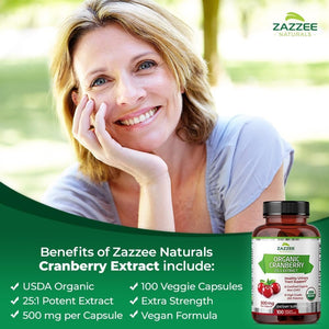 Zazzee USDA Organic Cranberry 25:1 Extract, 12,500 Mg Strength, 100 Vegan Capsules, over 3 Month Supply, Standardized, Concentrated 25X Extract, 100% Vegetarian, Certified Organic, Non - Gmo All - Natural - Vitamen Store
