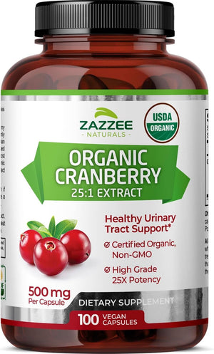 Zazzee USDA Organic Cranberry 25:1 Extract, 12,500 Mg Strength, 100 Vegan Capsules, over 3 Month Supply, Standardized, Concentrated 25X Extract, 100% Vegetarian, Certified Organic, Non - Gmo All - Natural - Vitamen Store