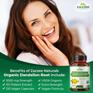 Zazzee USDA Organic Dandelion Root 10:1 Extract – 3000 mg Strength – 120 Capsules – Non - GMO, All - Natural, 100% Vegetarian - Vitamen Store