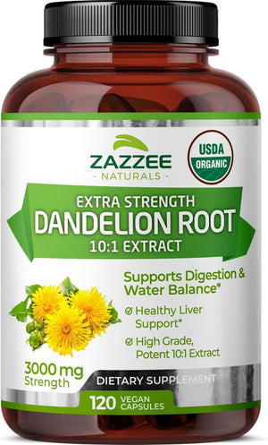 Zazzee USDA Organic Dandelion Root 10:1 Extract – 3000 mg Strength – 120 Capsules – Non - GMO, All - Natural, 100% Vegetarian - Vitamen Store