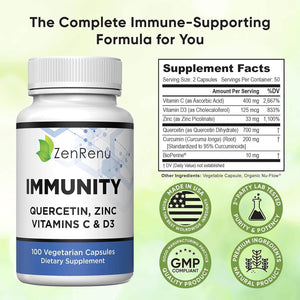 Zenrenu Quercetin 700mg with Zinc, Vitamin C, Vitamin D & Curcumin – 100 Vegetarian Capsules (50 - Day Supply) - Vitamen Store