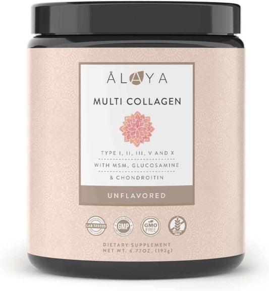 Alaya Multi Collagen Powder - Type I, II, III, V, X Hydrolyzed Collagen Peptides Protein Powder Supplement with MSM + GC (Unflavored, 20 Serving) - vitamenstore.com
