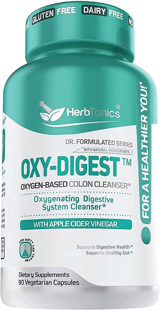 Herbtonics Oxygen Based Colon Cleanse and Detox Digestive System Formula | with Apple Cider Vinegar | 90 Vegan Pills Capsules for | Women and Men | Cleanser Supplement - vitamenstore.com