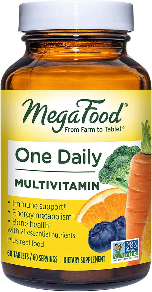 Megafood One Daily - Supports Overall Health - Multivitamin with B Vitamins and Food Blend - Gluten-Free, Vegetarian, and Made without Dairy - 60 Tabs