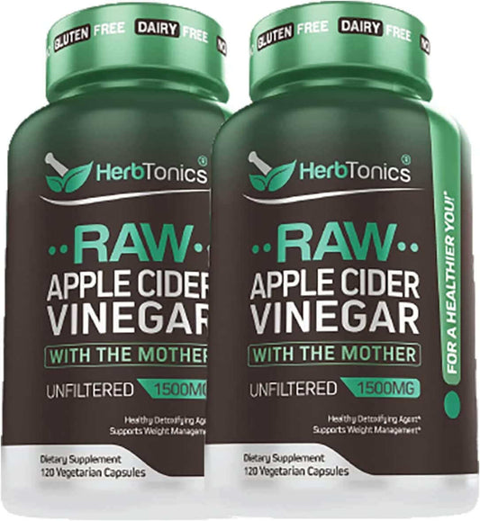 Herbtonics Raw Apple Cider Vinegar Capsules, 1500Mg Detox Support (120 Count (Pack of 2)) - vitamenstore.com