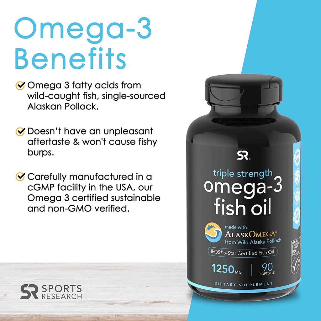 Sports Research Triple Strength Omega 3 Fish Oil Supplement EPA