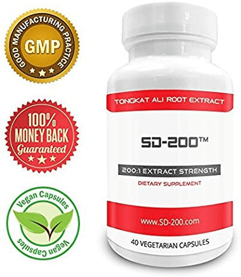 Pure Science SD-200 Tongkat Ali Extract - Derived from 80g of Tongkat Ali Powder with 200:1 Extract Strength - 40 Capsules