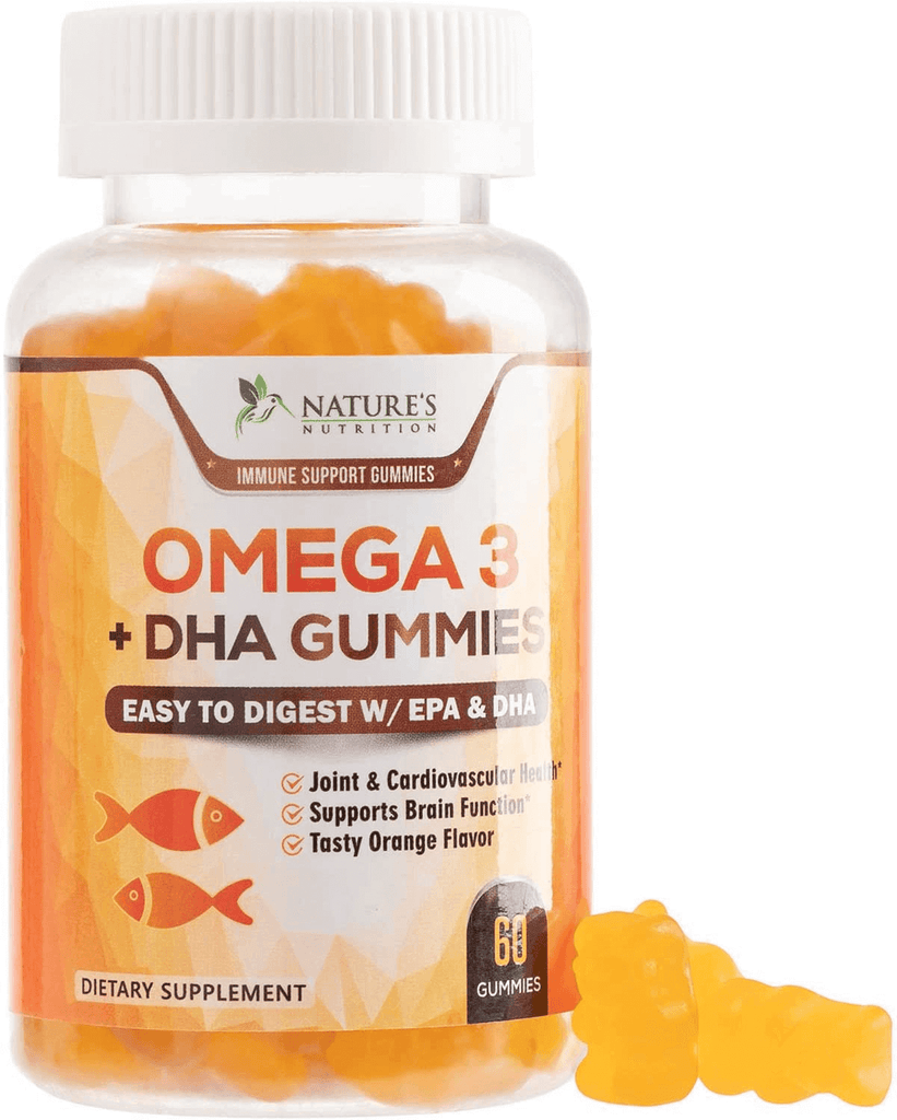 Omega 3 Fish Oil Gummies Tasty Natural Orange Flavor Extra Strength Dha & Epa - Natural Brain Support and Joints Support, Delicious Gummy Vitamin for Men & Women - 60 Gummies