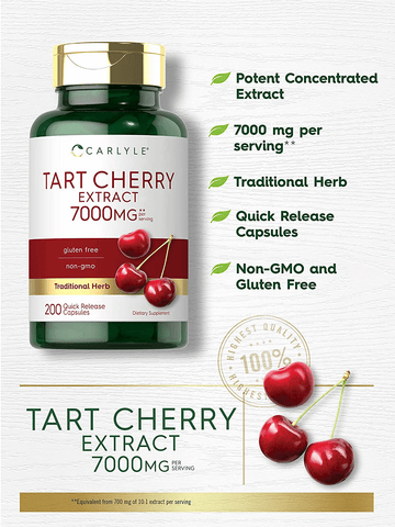 Tart Cherry Capsules | 7000 mg | 200 Pills | Max Potency | Non-GMO, Gluten Free | Tart Cherry Juice Extract | by Carlyle | Free Shipping | Vitamenstore.com