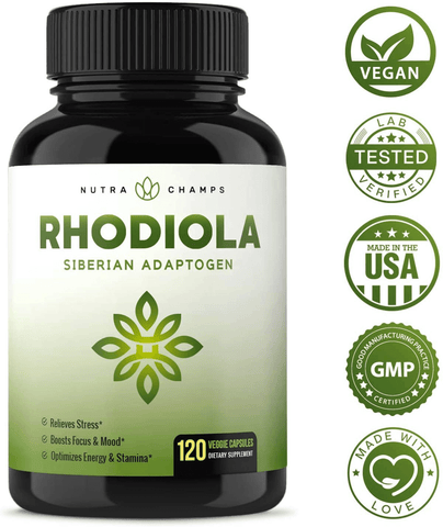 Rhodiola Rosea Supplement 600mg - 120 Capsules Siberian Root Extract 3% Rosavins & 1% Salidroside - Pure Maximum Strength Powder - 300mg Vegan Pills for Stress Relief, Mood, Focus & Energy | Free Shipping | Vitamenstore.com