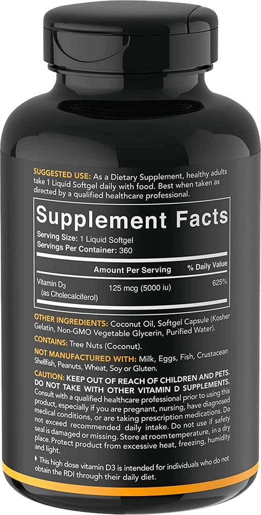 Sports Research 1000 Iu Vitamin D3 Supplement with Organic Coconut Oil - Vitamin D for Strong Bones & Immune Health - Supports Calcium Absorption - Non-Gmo - 25Mcg, 360 Mini Softgels for Adults
