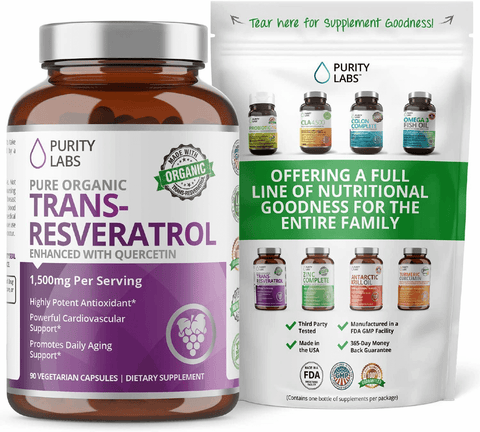 Organic Trans-Resveratrol 1,500MG Enhanced with Quercetin - Highest Quality and Potency Available - Powerful Antioxidant for Heart, Anti-Aging, and Radiant Looking Hair, Skin and Nails 90 Vegan pills | Free Shipping | Vitamenstore.com