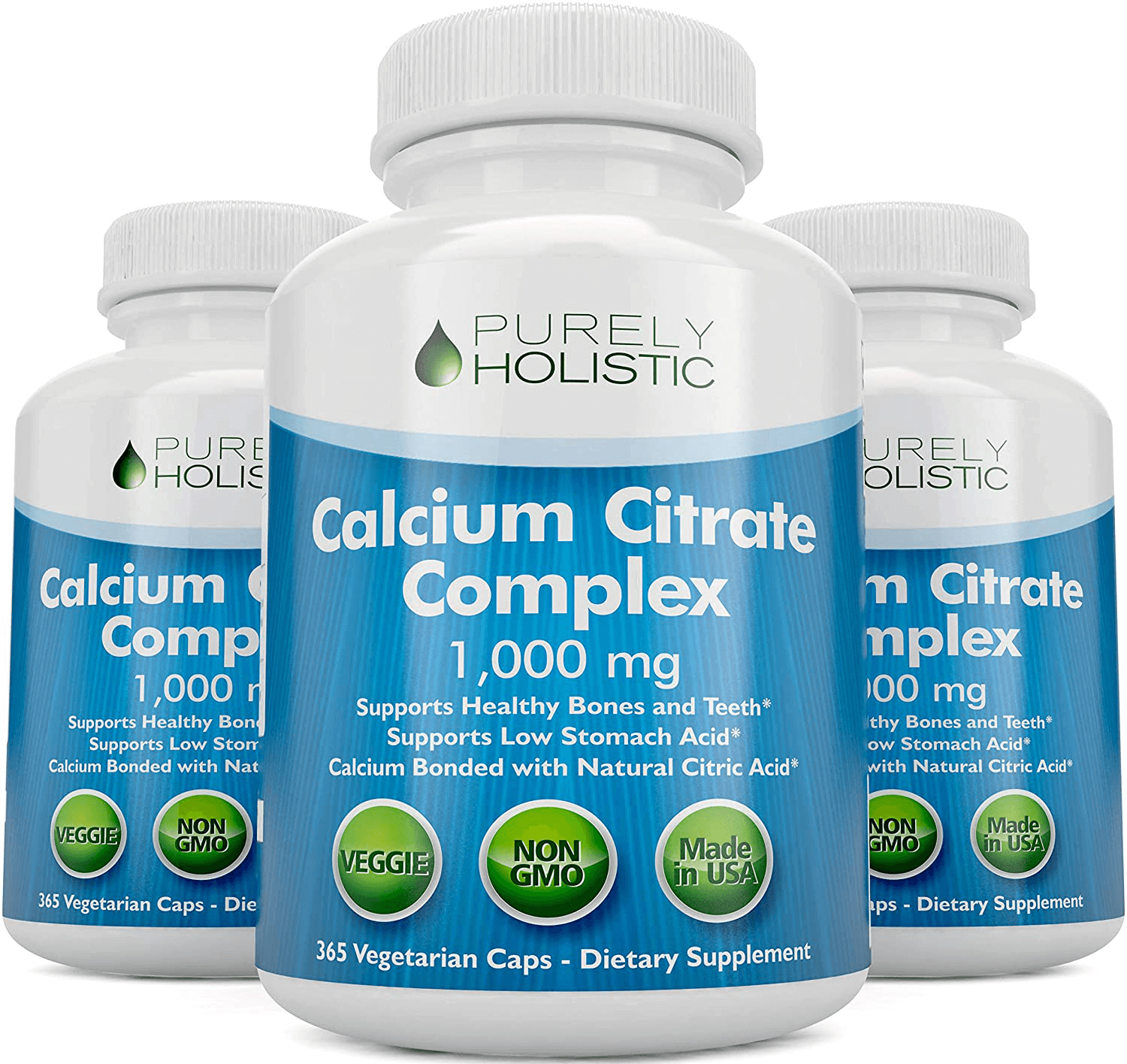 Calcium Citrate 1000mg - 365 Vegan Capsules not Tablets - Supports Health of Bones and Teeth - with Added Parsley, Dandelion and Watercress - Without Vitamin D - Made in The USA by Purely Holistic - vitamenstore.com