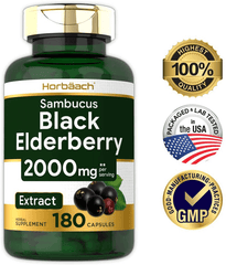 Horbaach Black Elderberry Capsules 2000mg | 180 Pills | Non-GMO, Gluten Free | Sambucus Extract Supplement - vitamenstore.com