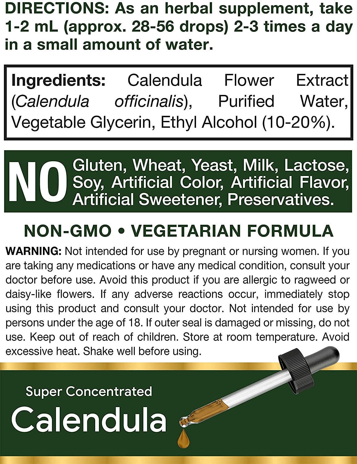Calendula Extract Tincture | 2 Fl Oz | Low Alcohol | Vegetarian, Non-Gmo, Gluten Free Liquid Supplement | by Horbaach - vitamenstore.com