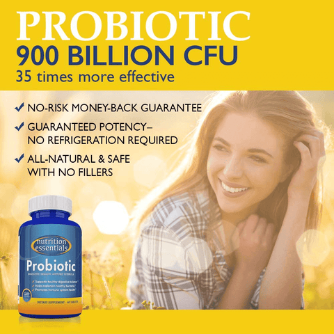 Nutrition Essentials Top Probiotic Supplement - 900 Billion CFU Probiotics - Best Acidophilus Probiotic for Women and Men - Organic Shelf Stable Probiotic for Digestive Health | Free Shipping | Vitamenstore.com