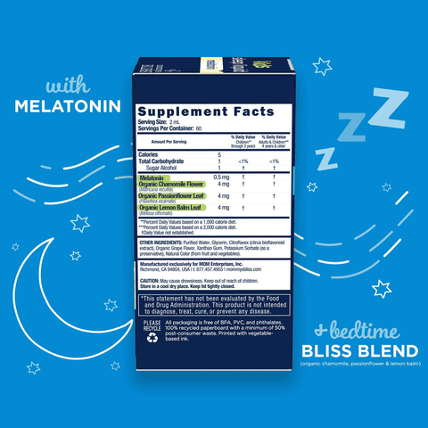 Mommy's Bliss Kids Sleep Liquid with Melatonin and Calming Herbs, Age 3 Years to Adults, Natural Grape Flavor, Sugar Free, 4 Fl Oz (60 Servings) | Free Shipping | Vitamenstore.com