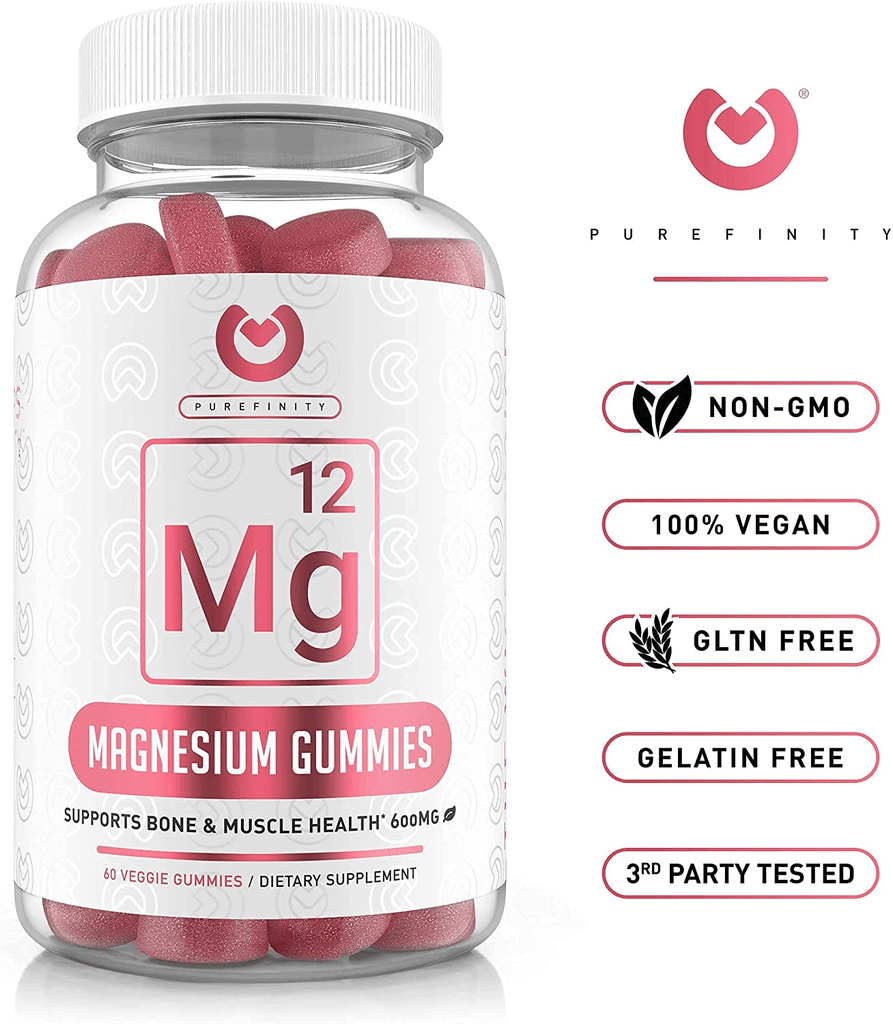 Purefinity Magnesium Gummies – 600Mg Magnesium Citrate for Stress Relief, Cramp Defense & Recovery. Highly Bioavailable, Vegan & Vegetarian Gummies (Not Capsules) – 60 Count.
