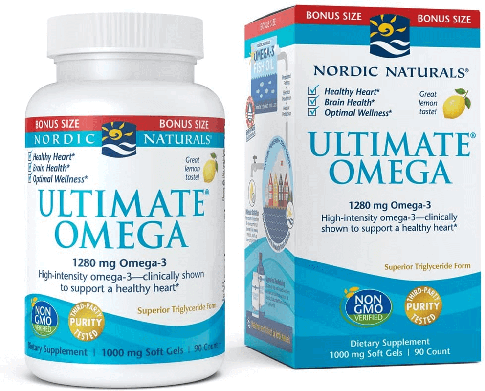 Nordic Naturals Ultimate Omega, Lemon Flavor - 1280 Mg Omega-3-90 Soft Gels - High-Potency Omega-3 Fish Oil Supplement with EPA & DHA - Promotes Brain & Heart Health - Non-Gmo - 45 Servings - vitamenstore.com
