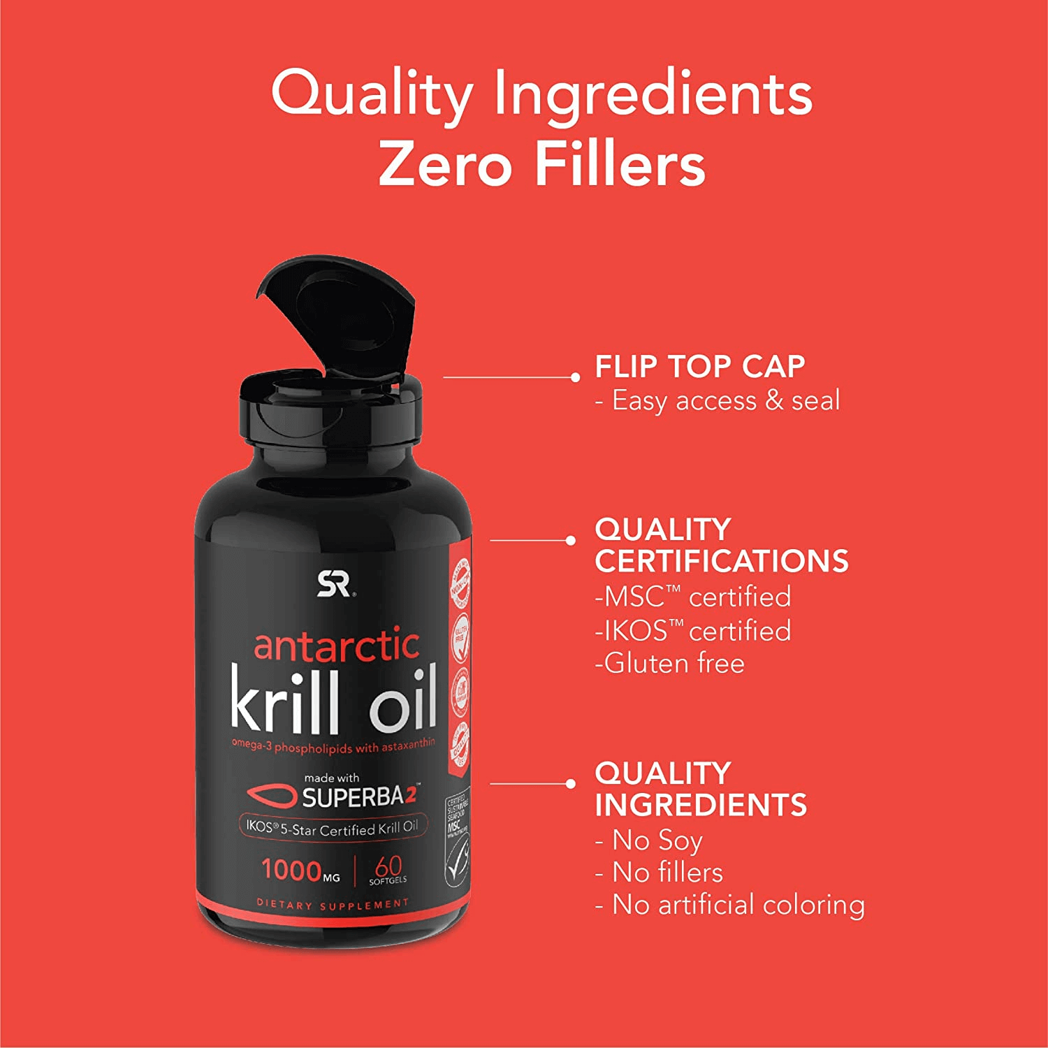 Antarctic Krill Oil 1000Mg (Double Strength) with Omega-3S EPA & DHA + Astaxanthin | IKOS 5-Star Certified & Non-Gmo Verified (60 Softgels) - vitamenstore.com
