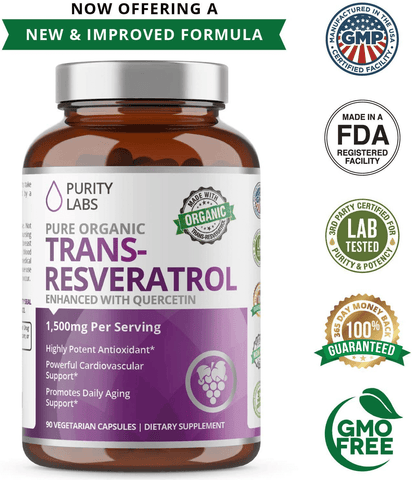 Organic Trans-Resveratrol 1,500MG Enhanced with Quercetin - Highest Quality and Potency Available - Powerful Antioxidant for Heart, Anti-Aging, and Radiant Looking Hair, Skin and Nails 90 Vegan pills | Free Shipping | Vitamenstore.com