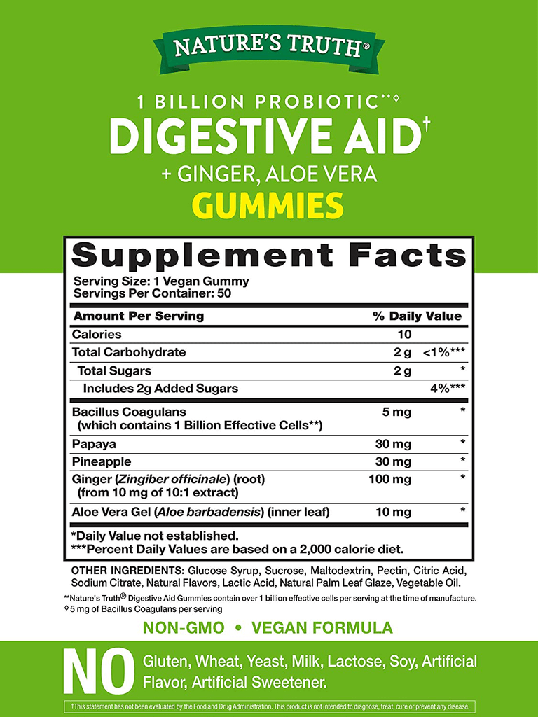 Digestive Aid Gummies | 50 Count | Vegan, Non-GMO & Gluten Free Probiotic Supplement | by Natures Truth - Vitamenstore.com - Vitamenstore.com