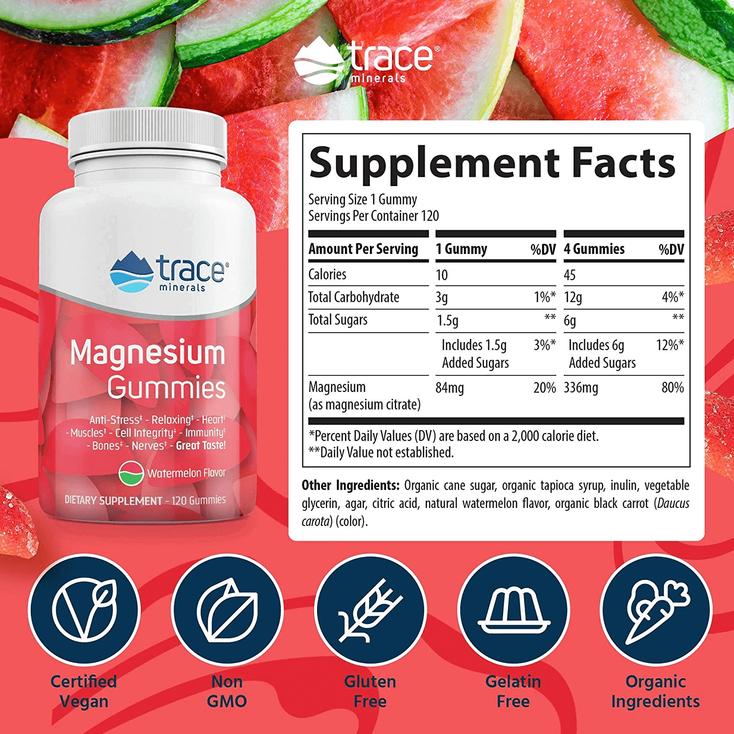 Magnesium Stress Relief Gummies (120 Ct) | Easy to Take Magnesium Citrate | Natural Calming Sleep Aid, Muscle Relaxer, Mood & Digestive Support Supplement | Great for Kids & Adults (Watermelon Flavor) - vitamenstore.com