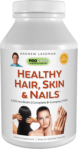 Andrew Lessman Healthy Hair, Skin & Nails 360 Capsules – 5000 Mcg High Bioactivity Biotin, MSM, Full B-Complex Promotes Beautiful Hair, Skin and Strong Nails - No Additives. Easy to Swallow Capsules | Free Shipping | Vitamenstore.com