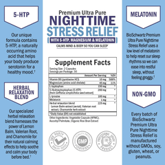 Bioschwartz Nighttime Rest Relief Supplement - Natural Nighttime Supplement with Melatonin 5-HTP Magnesium Valerian Root & Lemon Balm to Soothe & Calm - Wake Refreshed & Alert - 60 Capsules - vitamenstore.com