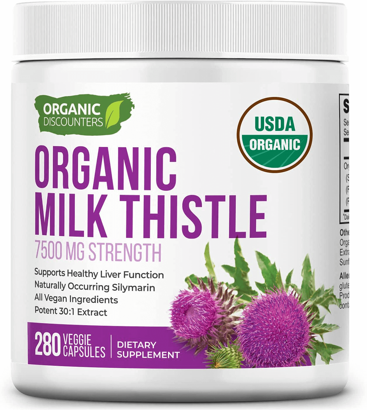 Organic Discounters USDA Organic Milk Thistle Extract Capsules, 280 Count, 7500 mg Strength, Potent 30:1 Extract, USDA Certified Organic, Rich in Silymarin Flavonoids, Vegan, Non-GMO and All-Natural - vitamenstore.com