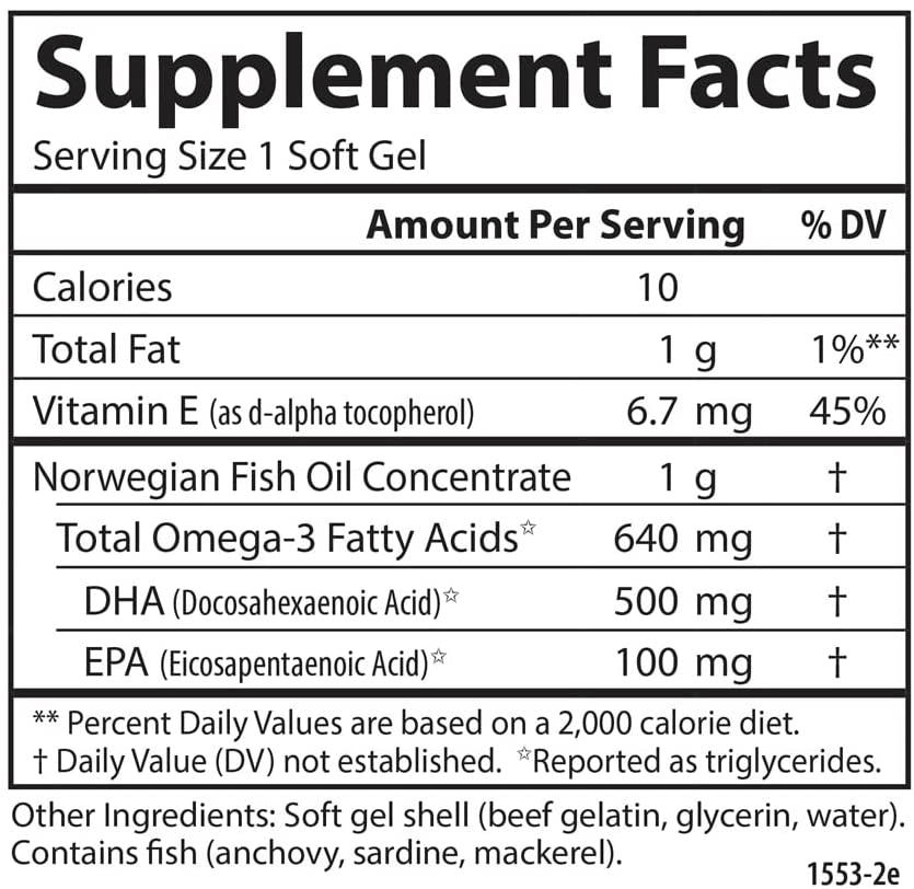 Carlson Super DHA Gems - 500 Mg DHA Supplements, 640 Mg Fatty Acids, Norwegian Fish Oil Concentrate, Wild-Caught, Sustainably Sourced Fish Oil Capsules, 240 Softgels