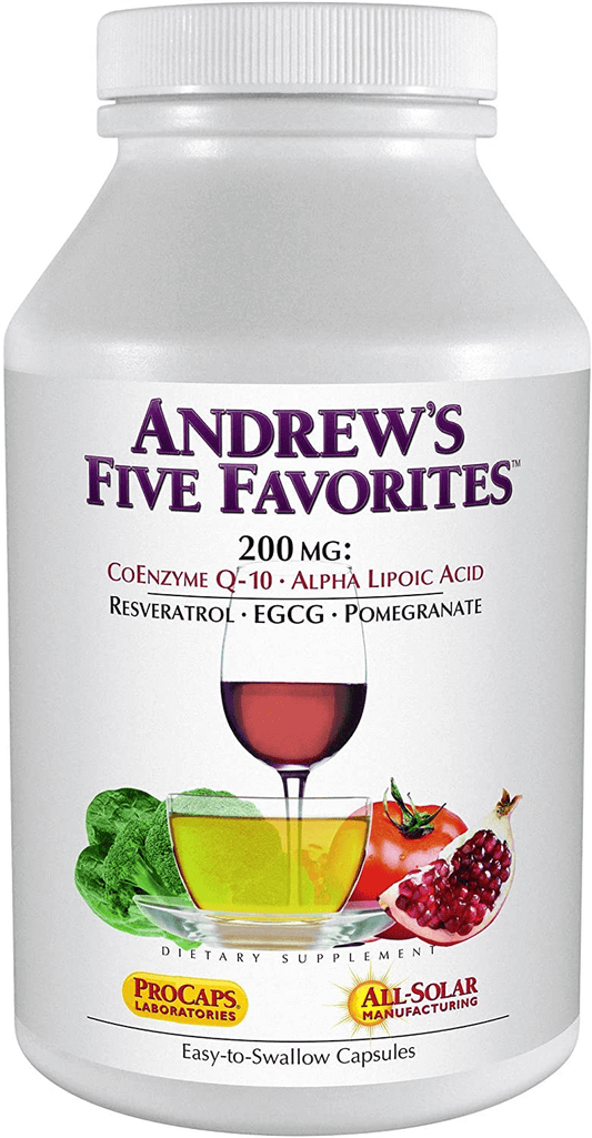 Andrew Lessman Andrew'S Five Favorites 30 Capsules – Provides 200Mg Each of Coenzyme Q-10, Resveratrol, EGCG, Pomegranate and Alpha Lipoic Acid, Powerful Anti-Oxidant Support, No Additives - vitamenstore.com