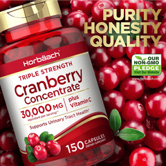 Horbaach Cranberry (30,000 mg) + Vitamin C 150 Capsules | Triple Strength Ultimate Potency | Non-GMO, Gluten Free Cranberry Pills Supplement from Concentrate Extract - vitamenstore.com