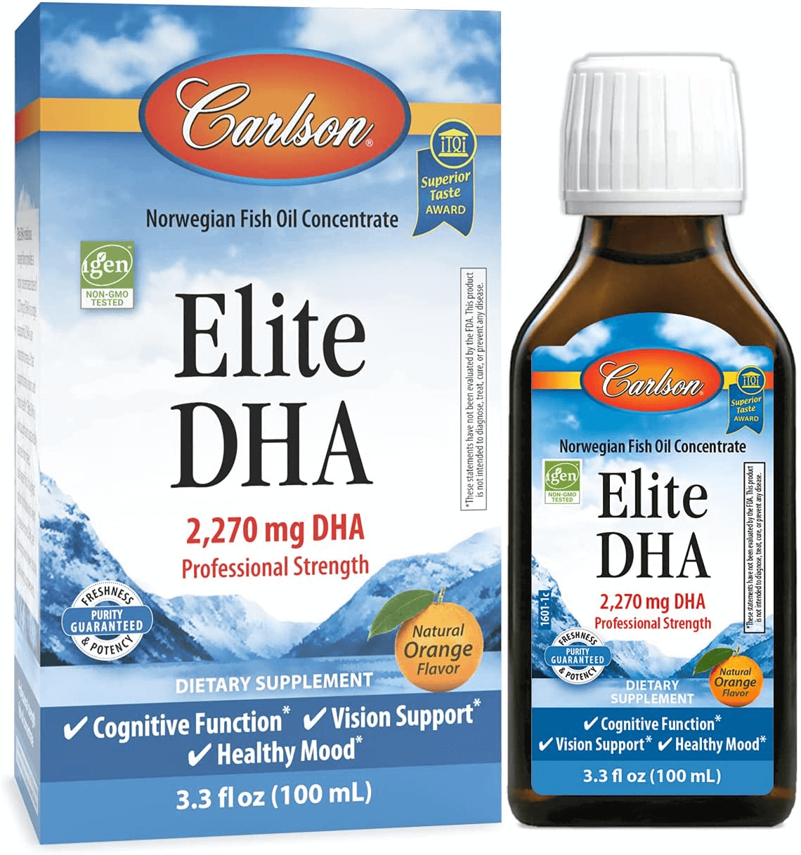 Carlson - Elite DHA, 2270 Mg DHA, Professional Strength, Norwegian Fish Oil Concentrate, Cognitive Function & Vision Support, Orange, 100 Ml - vitamenstore.com