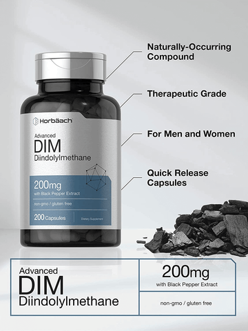 DIM Supplement 200Mg | Advanced Diindolylmethane | 200 Veggie Capsules | Vegetarian, Non-Gmo, Gluten Free | by Horbaach | Free Shipping | Vitamenstore.com