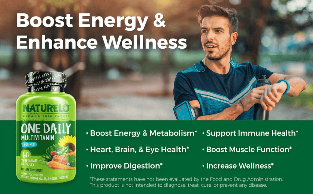 NATURELO One Daily Multivitamin for Men - with Vitamins & Minerals + Organic Whole Foods - Supplement to Boost Energy, General Health - Non-GMO - 60 Capsules | 2 Month Supply - Vitamenstore.com