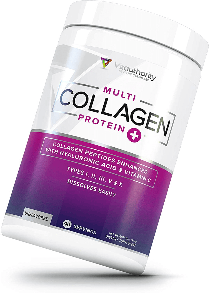 Multi Collagen Peptides Plus Hyaluronic Acid and Vitamin C, Hydrolyzed Collagen Protein, Types I, II, III, V and X Collagen, Unflavored - Vitamenstore.com