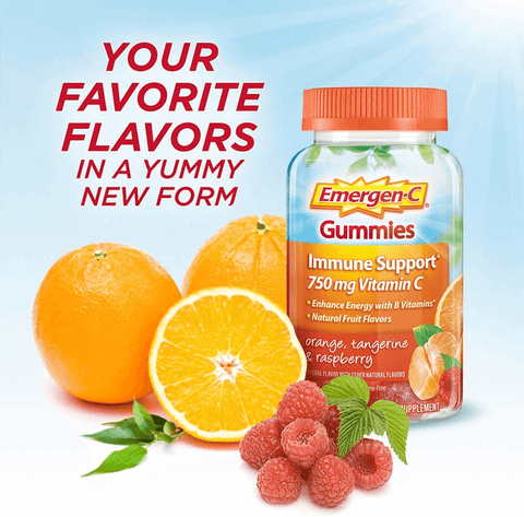 Emergen-C 750Mg Vitamin C Gummies for Adults, Immunity Gummies with B Vitamins, Gluten Free, Orange, Tangerine and Raspberry Flavors - 45 Count | Free Shipping | Vitamenstore.com